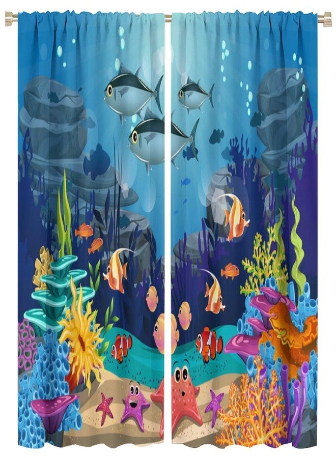 JADERYS Kids Curtains Cartoon Underwater Ocean Nature Cute Sea Animals Starfish Coral Kids Boys Girls Bedroom Living Room Bathroom Nursery Rod Pocket Decoration Window Drapes 2 Panels W21xL45in - Image 1